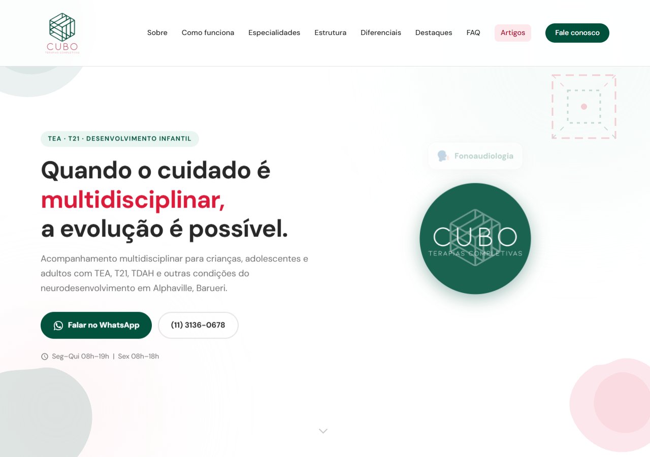 Site da Clínica Cubo, criado pela Valkhan Tech