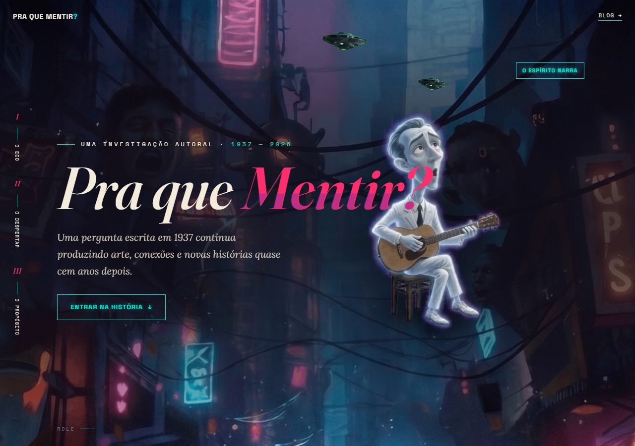 Site do projeto Pra que Mentir?, de Kride Jr, criado pela Valkhan Tech
