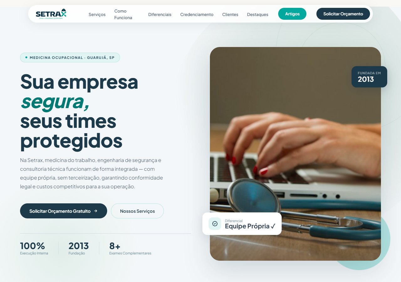 Site da Clínica Setrax, criado pela Valkhan Tech